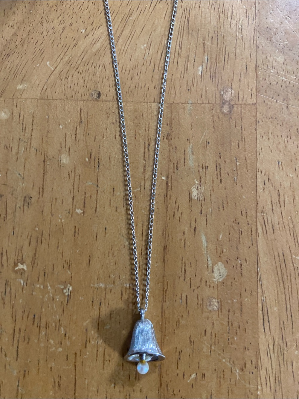 Vintage 1960s 60s Genuine 925 Sterling Silver Bell charm Pendant Necklace Pearl